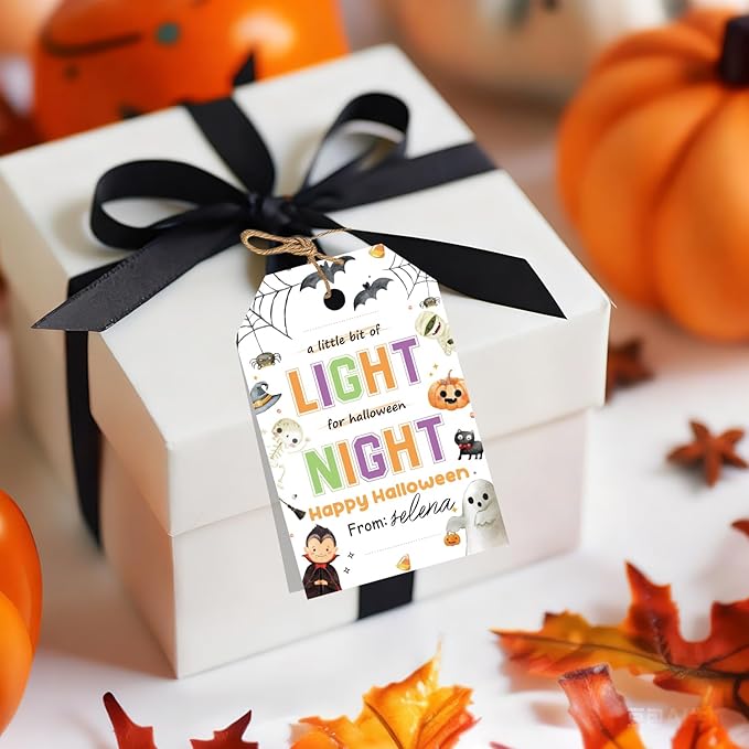 50pcs Halloween Glow Stick Holder Tags, A Little Bit of Light for Halloween Night Tags for Halloween Party Favor and Gift Wrapping Decoration (Light)