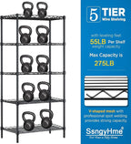 5 Tier Shelves Storage, Wire Shelf Unit, Standing Adjustable Metal Shelves Organizer, Storage Racks for Restaurant Garage Pantry Kitchen Garage23.6" x 13.8" x 59"