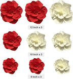 BRT Bearingshui Crepe Paper Flowers Decoration for Wall Total 9 Pcs, Artificial Flowers Backdrop for Wedding Decor Baby Bridal Shower Birthday Party, Red Beige 3D Wall Flowers Decor