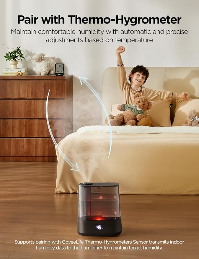 GoveeLife Smart Humidifiers for Bedroom, 6L Cool Mist Top Fill for Large Room, Humidity Sensor, Auto Mode, 60H Quiet Runtime, Schedule, WiFi Humidifier for Baby Plant, Compatible with Alexa, Black