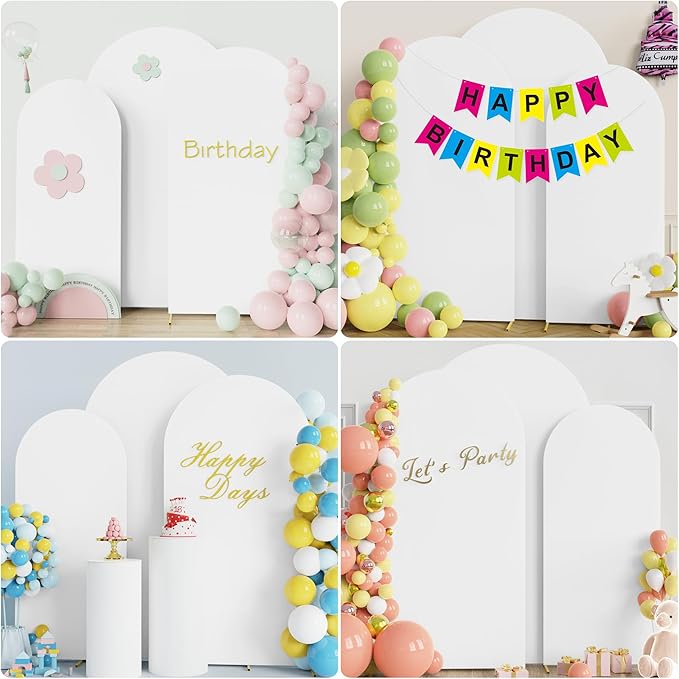 Fomcet Set of 3 Wedding Arch Cover 6FT, 6.6FT, 7.2FT White 2-Sided Round Top Spandex Arch Backdrop Cover Fitted Fabric for Birthday Party Baby Shower Wedding Arch Stand Decoration