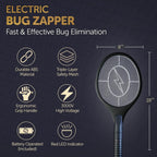Bug Zapper Racket - Electric Fly Swatter & Mosquito Zapper for Indoor/Outdoor Insect Control - Battery-Operated Tennis Racket Zap - Lightweight & Portable High Voltage Bug Zapper - Black Mamba