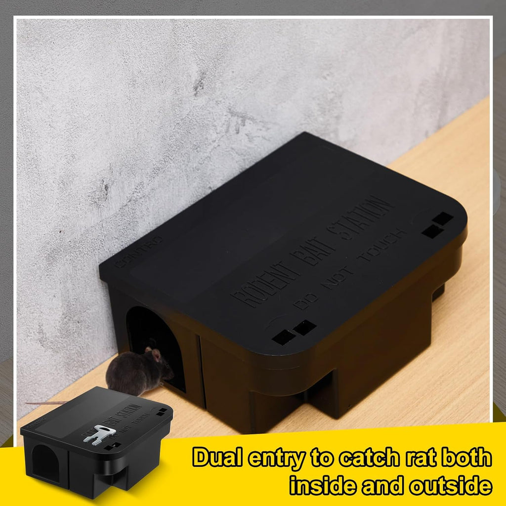 Qualirey 4 Pcs Rat Bait Station 8.86 x 7.28 x 3.62 Inches Rat Traps with Openable Lid, Blocks Boxes with Keys for Big Mouse, Keeps Children and Pets Safe Indoor & Outdoor, Bait Not Included (Black)