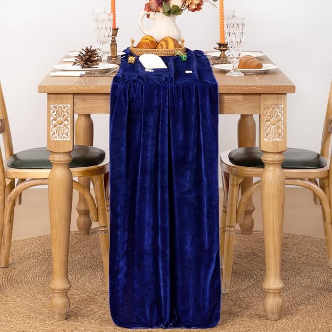 MLMC Royal Blue Velvet Table Runner 10ft Glossy Luxury Velvet Fall Table Runner 20x120 Inches Wedding Runner for Fall Bridal Shower Birthday Party Decor