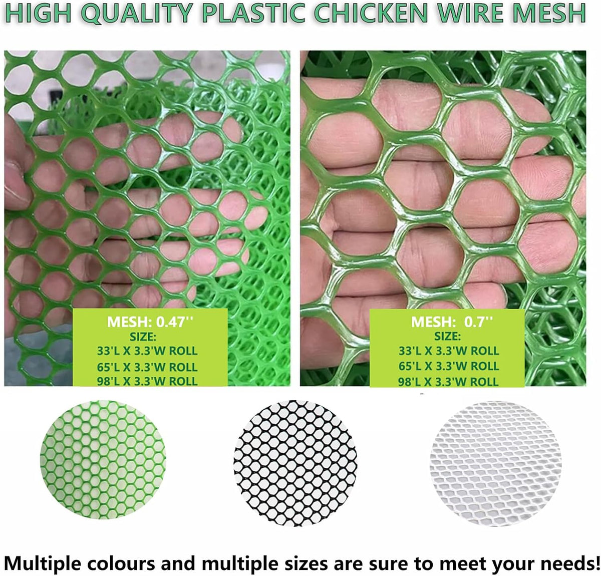 XIFENG Plastic Chicken Wire Mesh Fence Roll, Plastic Fencing Poultry Fencing Netting for Garden Fencing Farm Cats Dogs Rabbit Snake Animal Barrier(Size:0.47''mesh-65'L x 3.3'W Roll,Color:Black)