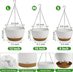 12/10/8 Inch Hanging Planter, Hanging Plastic Plant Self Watering Pot with Drainage Holes and Saucers, Hanging Baskets Flower Pots for Indoor Outdoor Garden Plants and Flowers,Set of 3-White