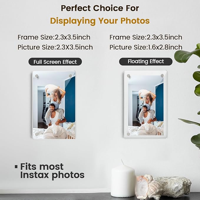 DomeStar Magnetic Acrylic Picture Frame 2.4 x 3.5 Inch, 16 Pack Double-Sided Photo Holder for Refrigerator, Locker, or Metal Cabinet, Fits Instant Photo, Mini Film, Notes & Pictures