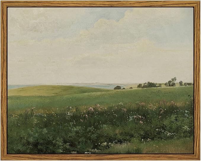 InSimSea Framed Canvas Wall Art Prints, Vintage Grassland Art Painting, Landscape Decor for Living Room Bedroom Hallway Shelf, Country Rustic Nature Decor, 8"x10"