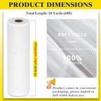 54" by 20 Yards White Tulle Fabric Rolls - Tutu Spool Bolt for DIY Wedding Decoration, Baby Shower Tutu Skirt, Gift Wrapping - Large Matte Tulle, Roll Packaging
