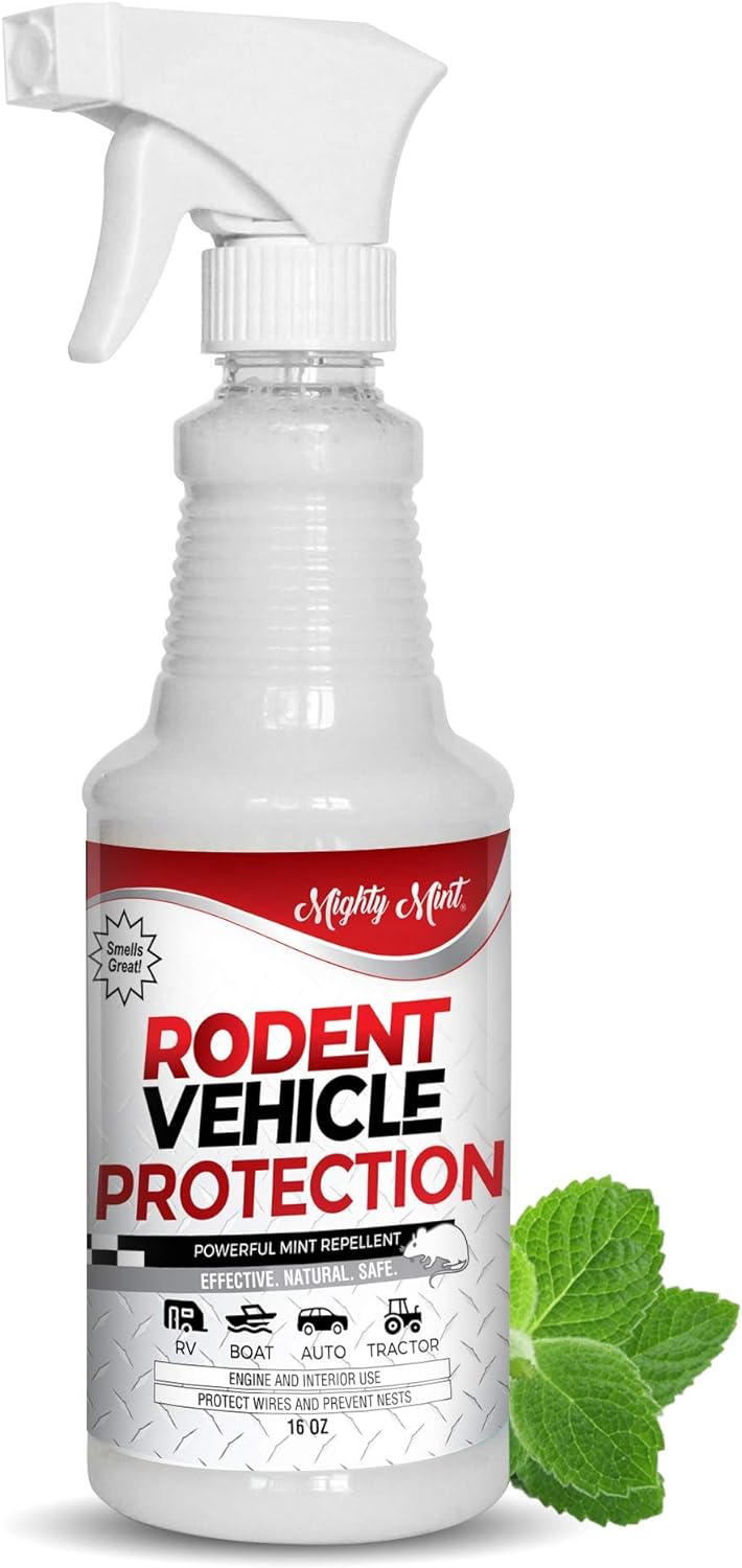 Mighty Mint Peppermint Oil Rodent Repellent Spray for Vehicles – Natural Mouse & Rat Control for Car Engines, RVs, Trucks & Boats – Plant-Based, Extra-Strong Formula – 16 oz