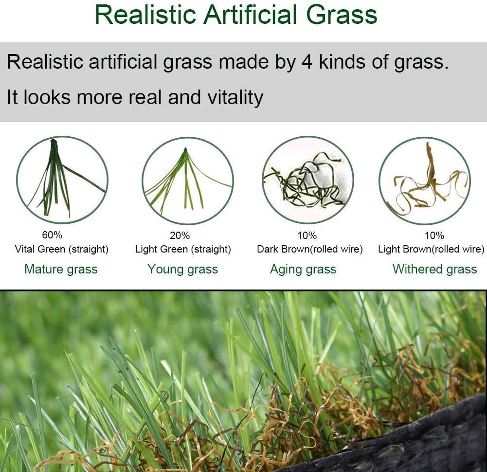 Artificial Grass Turf 10FTX73FT, 1.38" Pile Height Realistic Synthetic Grass, Indoor Outdoor Pet Faux Grass Astro Rug Carpet for Garden Backyard Patio Balcony