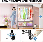IZEUK Rolling Clothes Rack Heavy Duty, 3-Tier Garment Rack on Wheels for Hanging Clothes with 1 Rod, Metal Freestanding Adjustable Wardrobe Closet Organizer, 45.3" W x 15.7" D x 75.6" H, Black