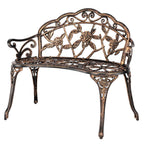 VINGLI 38.5" Patio Park Garden Outdoor Metal Rose Bench, 2-Person Cast Iron Cast Aluminium Frame Antique Finish Chair,Accented Lawn Front Porch Path Yard Decor Deck Furniture (Bronze, Rose)