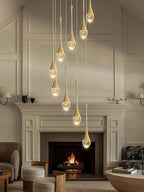 H100'' Modern Chandelier 9-Lights Gold Foyer Entrance Chandeliers High Ceiling Chandelier LED Dimmable 2700-6000K Fixtures