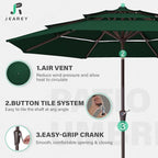 JEAREY 9FT 3 Tier Patio Umbrella Outdoor Market Umbrella Table Umbrellas with 8 Ribs 1.5 Pole Push Button Tilt and Crank UV Protection for Garden,Dark Green
