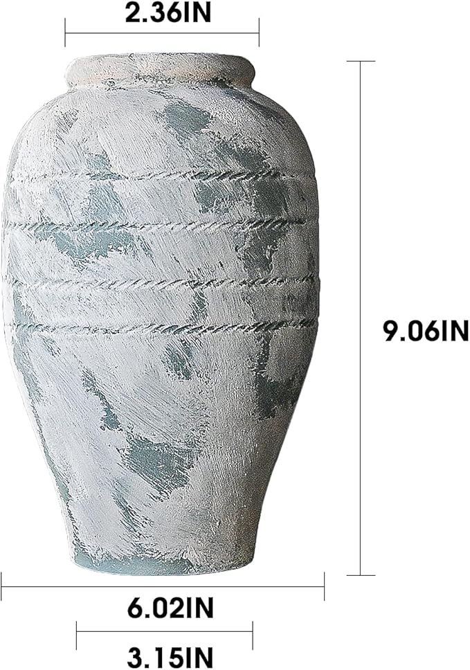 Antique Ceramic Flower Vase for Living Room Bedroom 9.06'' Farmhouse Decor for Bouquet Fake Plant Home Decor Office Table Shelf Fireplace Centerpieces Rustic Retro Vintage Classic Modern Beige