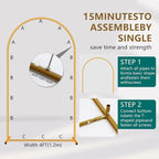 3-Pack Metal Arch Backdrop Stand Set (6/6.6/7.2FT) Heavy Duty Rust-Proof Wedding Decoration Frame with Crossbar Base for Party, Photo Booth, Balloon & Flowers Decor (Gold, 6FT,6.6FT,7.2FT)