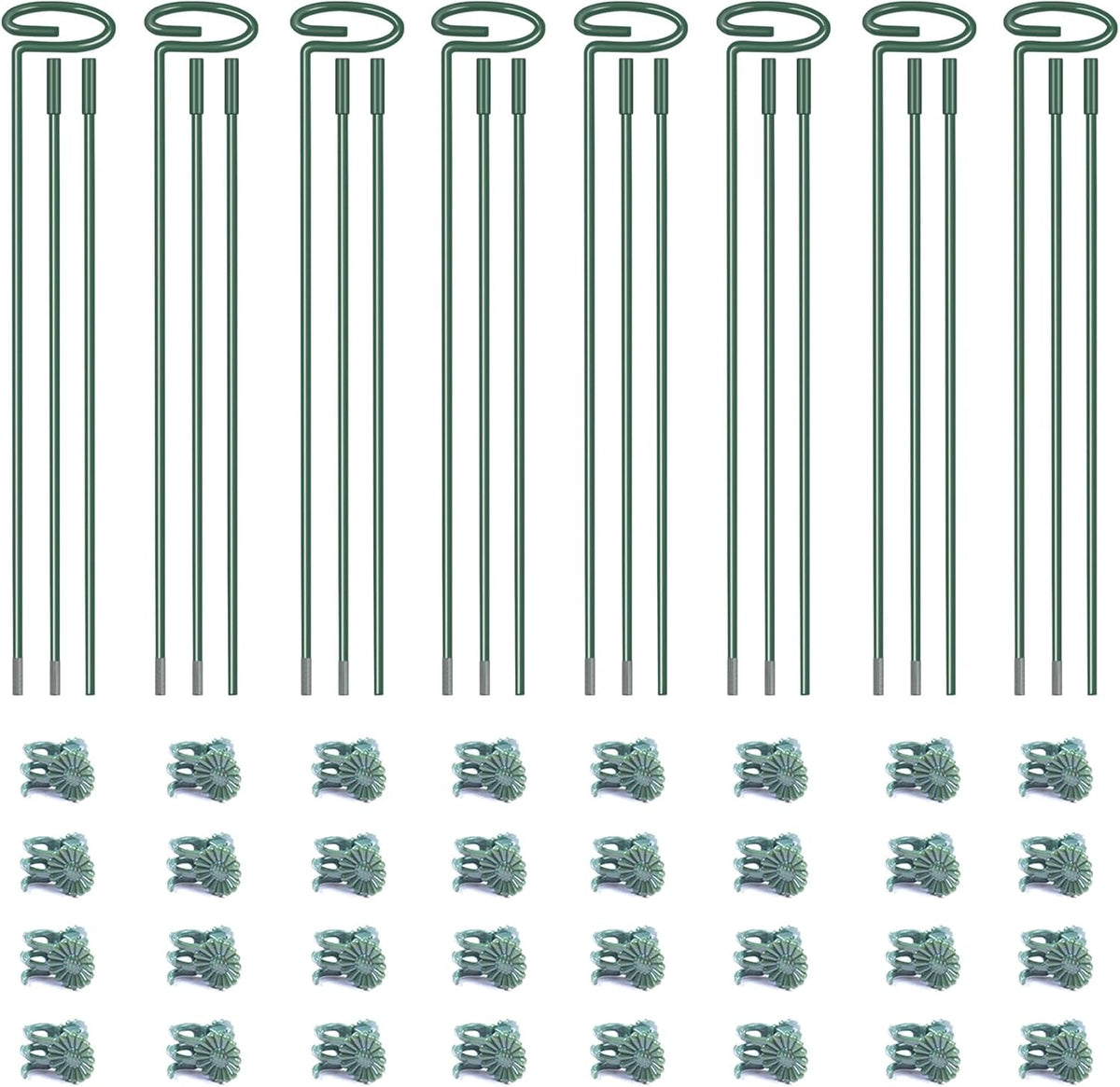 4.5mm Adjustable Length Plant Stake, Assembled (12 or 24 or 36 inch) Outdoor and Indoor Plant Support Poles for Flowers Marigolds Tomatoes Lilies Peonies Roses Daffodils Flower Clips (8 Sets, 32 Pcs)