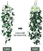 RECUTMS Artificial Rose Vine Plants Hanging 4Pieces 3.3Ft,Fake Light up Vines with 30 LED Lights Decor for Home, Office,Room, Door, Garden,Porch, Wedding Decoration (White)