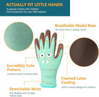 COOLJOB 2 Pairs Modal Toddler Work Gloves Ages 6-8, Rubber Coated Kids Gardening Gloves for Children, Ultra Soft Skin-friendly (Little Monster Series, Medium M)
