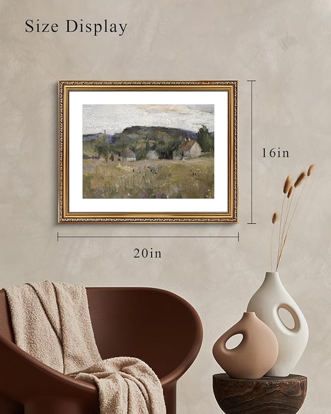 VIYYIEA Gold Framed Wall Art Canvas Print Home Decor Vintage Landscape Art Prints Wall Decor Abstract Serene Countryside Scene Wall Prints Mid Century Modern Decor for Living Room Bedroom 16x20in