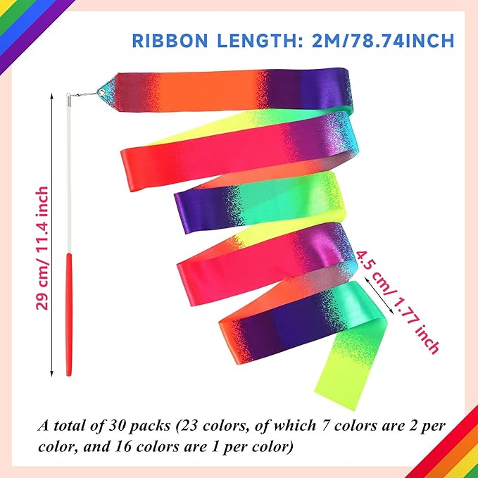 Yilloog Ribbon Dancing Wands Party Favors, 78.7 Inch Gymnastics Ribbon Streamers Rainbow Artistic Ribbon Dancer Twirling Wands, Rainbow Birthday Decorations, Girls Party Games