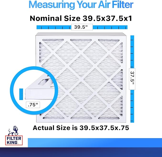Filter King 39.5x37.5x1 Air Filter | 4-PACK | MERV 8 HVAC Pleated A/C Furnace Filters | MADE IN USA | Actual Size: 39.5 x 37.5 x .75"