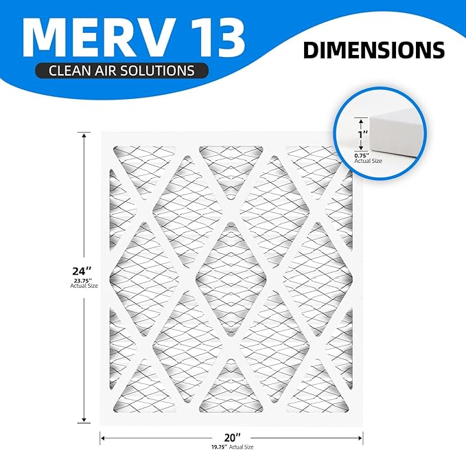 (6 Pack) 20x24x1 Furnace Air Filters, MPR 1900 & FPR 10, MERV 13 Pleated Air Filter (Actual Size: 19.75" x 23.75" x 0.75")