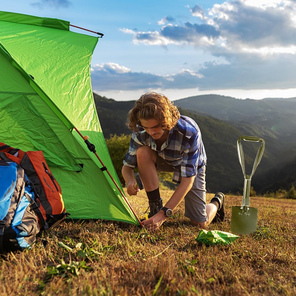 Camping Shovel, 18.5'' Digging Shovel Portable Ergonomic High Carbon Steel Folding Shovel for All Occasions Outdoor Camping Hiking Garden (Green/Silver)