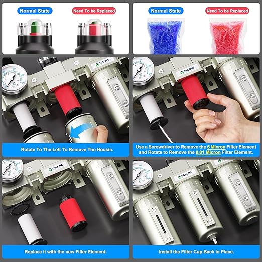 TAILONZ PNEUMATIC 3/4 Inch NPT 0-240 PSI Industrial Grade 4 Stage Air Drying System, Double Particulate Filter, Coalescing Filte,Desiccant Dryer and Air Regulator (Automatic Drainage）
