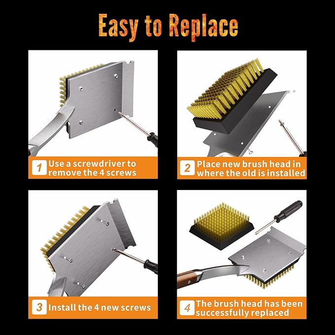 ENLOY Copper Wire Grill Brush Replacement Head, Grill Cleaning Bristle Brush with 4 Screws, BBQ Cleaning Replacement Brush Head for Gas, Porcelain, Ceramic, Cast Iron, Stainless Steel Grills and More