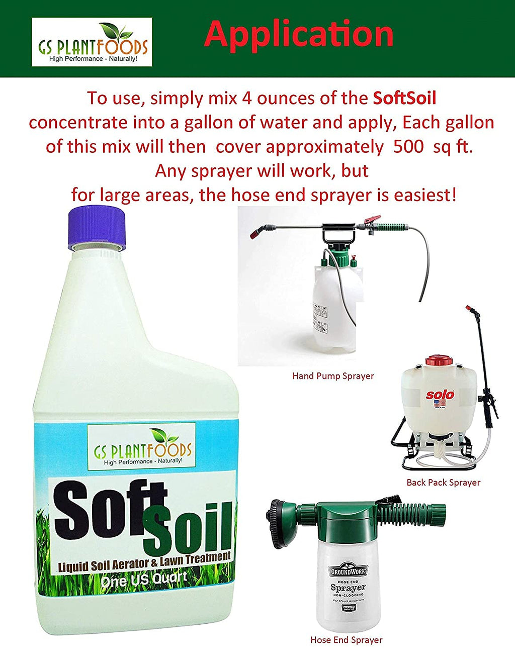 Soft Soil by GS Plant Foods- Liquid Aerator and Lawn Treatment(1 Quart) - Liquid Aerator for Any Grass Type, All Season - Great for Compact Soils, Standing Water, Poor Drainage