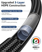 Garden Hose, Flexible Ultra Lightweight Durable, Kink-Free Water Hose with 10 Function Sprayer - Non-Shrinking, Easy to Store, All-Weather, High-Pressure, Black (100 FT)