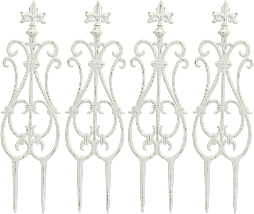 Sungmor Decorative Cast Iron Flower Bed Fence, 28" Tall Vintage Garden Edging Border, 4 Pack Heavy Duty Landscape Picket Fence Panels, Outdoor Plant Support Garden Stake, Victorian Yard Lawn Decor