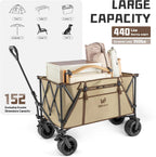 Whitsunday Collapsible Heavy Duty Wagon with All Terrian Wheel, 440Lbs Foldable Utility Camping Park Wagon Cart with Table for Beach