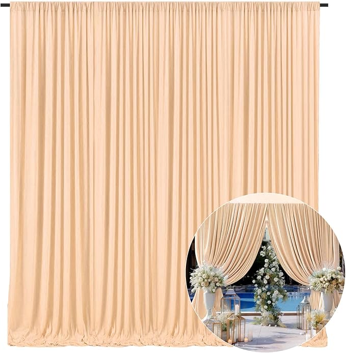 10 x 7 Feet Champagne Backdrop Curtain for Partie, Background Curtains for Photoshoot, Birthday, Wedding, Halloween, Thanksgiving, Christmas Day, New Year Party Decorations 5Ft x 7Ft, 2 Panels