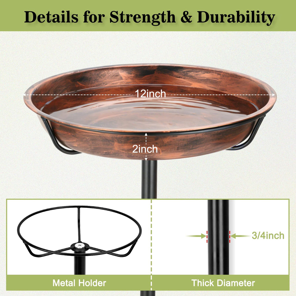 Gtongoko Metal Bird Bath for Outdoors, 34" Tall Bird Bath with 12" Removable Bowl, Heavy Duty 5-Prong Stable Base, Easy-to-Clean Heavy Duty Birdbath & Bird Feeder for Garden, Patio, Yard