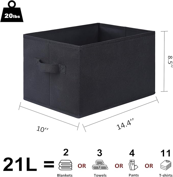 WUIKE Foldable Fabric Storage Bins with Handles, Closet Storage Baskets for Shelves and Clothes Organization, Large Black Shelf Baskets, 3-Pack, Black, Large