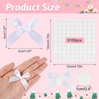 NEBURORA 100 Pcs Mini White Bows Small Satin Fabric Ribbons Bow with Dot Stickers for Gift Wrapping Cake Card DIY Crafts Wedding Party Decorations