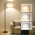 SUNMORY Arc Floor Lamp,Modern Floor Lamp with 9W 3 Color Temperatures Bulb,Metal Standing Lamps with Adjustable Hanging Lampshade,Tall Floor Lamps for Living Room,Bedroom,Office (Black)