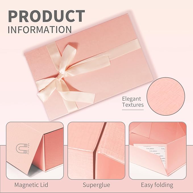 Rinrda Large Pink Gift Box,13.75"x9"x4.5", Gift Boxes with Magnetic Lids for Presents Closure Gift Packing for Birthday,Christmas, Halloween,Wedding,Bridal Gifts,Mother's Day Gift Packging