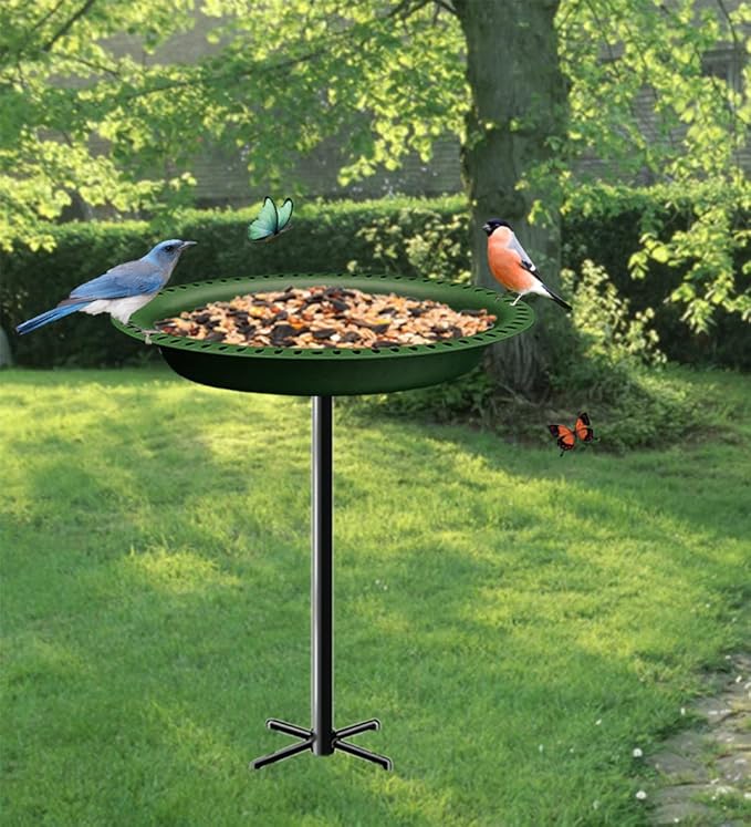 Garbuildman Upgraded 5-Prong Base Bird Bath with Metal Stake, Detachable Decoration Bowl Spa & Freestanding Birdfeeder for Outdoor Garden, Oval Style, Green