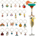 24Pcs Wine Glass Charms & Markers - Reusable Identifier Tags for Stem Glasses - Funny Non-Scratch Charms for Summer Beach, Christmas & Wine Party