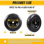 MZREXN 4.80/4.00-8" Flat Free Tire and Wheel, 16" Universal Solid Wheelbarrow Tires, with 5/8" & 3/4" Bearings, 3" Centered Hub for Hand Truck Garden Trailers Utility Cart Yard Wagon (2-PACK, Black)