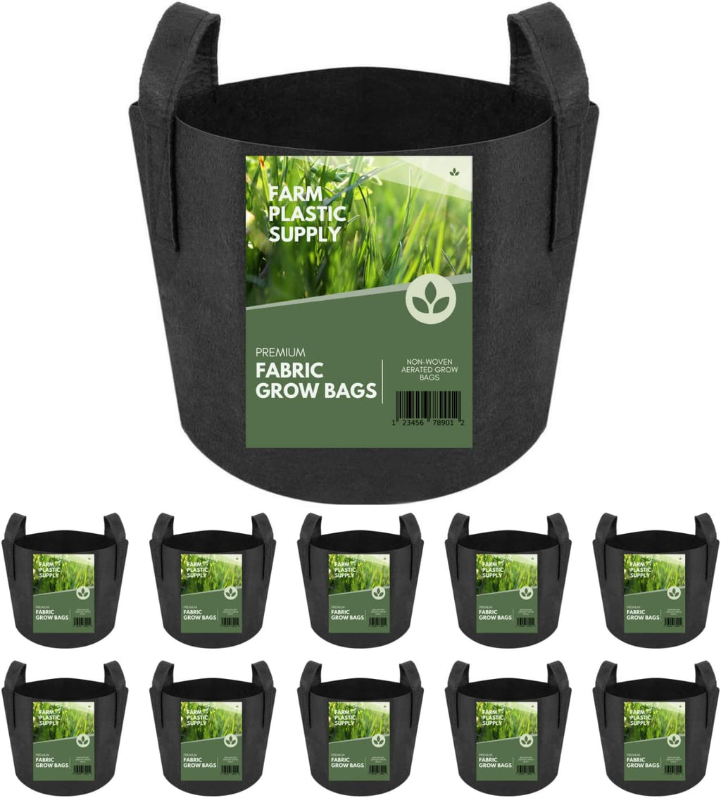 Farm Plastic Supply - 15 Gallon Fabric Grow Bags - (10 Pack) - Nonwoven Fabric Pots with Handles, Grow Bag, Plant Grow Bags, Garden Bag, for Farming, Gardening, Agriculture