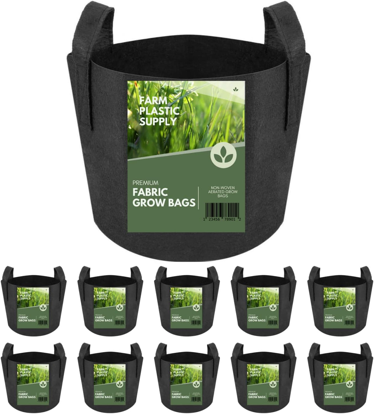 Farm Plastic Supply - 5 Gallon Fabric Grow Bags - (10 Pack) - Nonwoven Fabric Pots with Handles, Grow Bag, Plant Grow Bags, Garden Bag, for Farming, Gardening, Agriculture