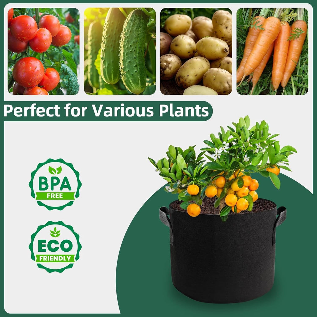 5 Pack 5 Gallon Grow Bags, Thickened Aeration Nonwoven Fabric Plant Pots with Handles, Heavy Duty 300G Garden Planting Bag for Tomato, Potato, Strawberry, Vegetable, Fruits and Flowers