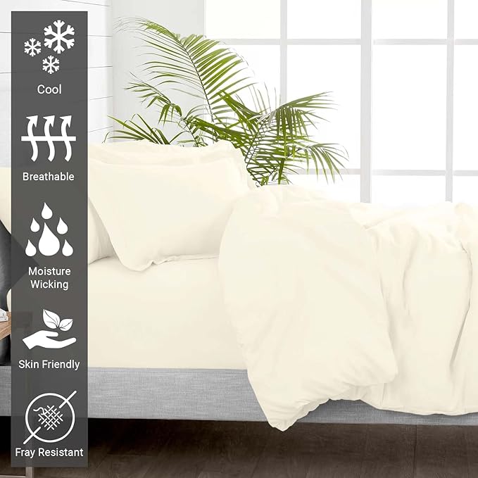 Pizuna Pure 100% Cotton Twin Duvet Cover Set, Luxurious 400 Thread Count Long Staple Cotton Sateen Weave with Button Closure (Combed Ivory Cotton Duvet Cover Twin)