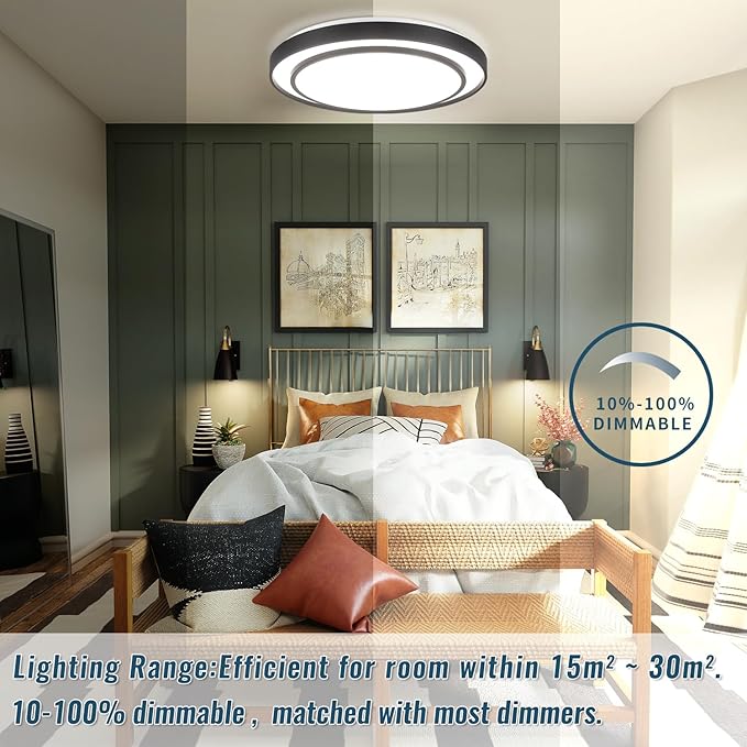 2Pack 20" LED Flush Mount Ceiling Light Fixture 5CCT, Black Dimmable Light Fixture Ceiling Mount 36W, Modern Simple Close to Ceiling Light Fixtures for Living Room,Kitchen, Bedroom