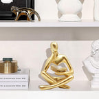 Bookshelf Decor, Golden Reading Thinker Sculpture Figurine, Coffee Table Decor, Entry Way Table Home Decor, Decorative Statue for Living Room, Office, Bedroom, Gift